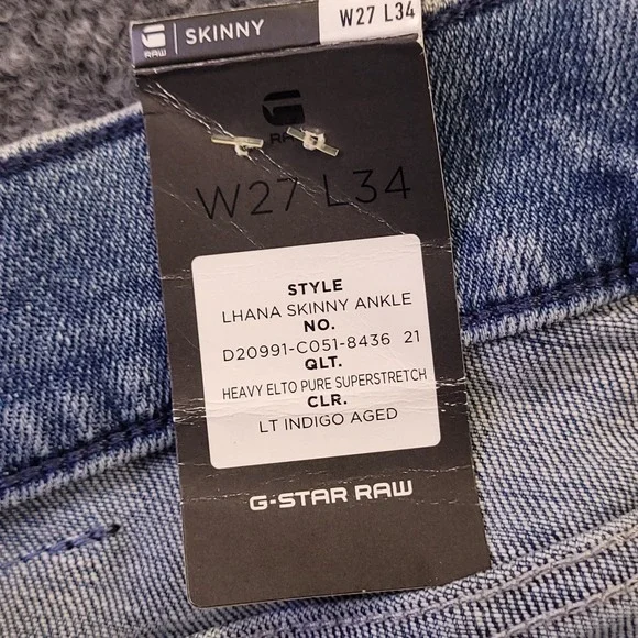 NWT G Star Raw Lhana Skinny Ankle 28x29 Aged Indigo Mid Rise Stretch Raw Hem - Picture 14 of 16